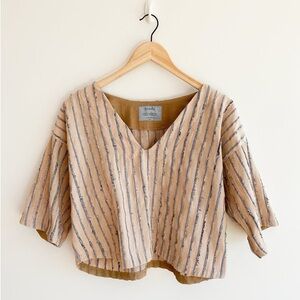 TONLE | Handwoven Veha Top in Navy Blue/Palm Tan XL